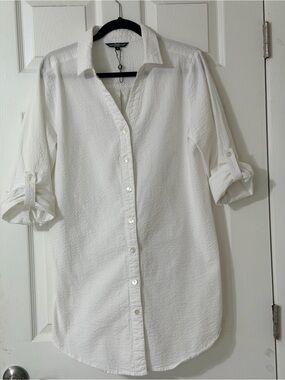 Croft & Barrow White Seersucker Button-Down Shirt 100% Cotton